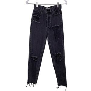 Pacsun Ultra High Rise Skinny‎ Jeans Destroyed Stretch Denim Pockets Black 23
